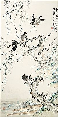 CHIRPING BIRD BY WILLOWS by Baoshu Ding - Auction record, sale price, and art valuation. Compare with similar artists and explore comparable artworks.
