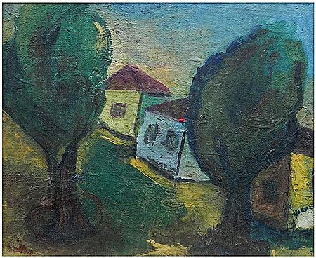 Houses and cypresses in the village