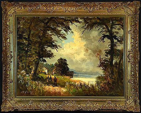 Uferlandschaft mit Wanderern by Heinrich Berger - Auction record, sale price, and art valuation. Compare with similar artists and explore comparable artworks.