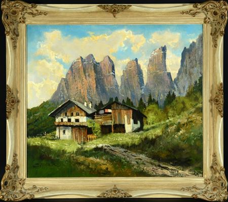 " Hütte vor den Vajolettürmen in den Dolomiten "