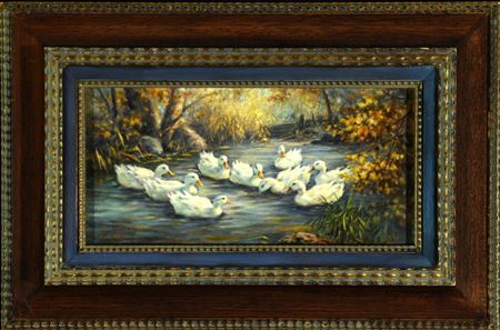 " Neun Enten am herbstlichen Bachlauf "