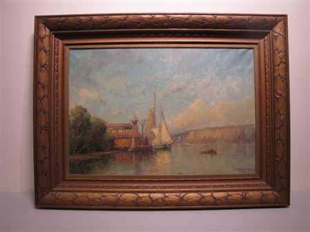 View of Vessels/Industry/Palisades of the Lower Hudson River by Frederick Leo Hunter - Auction record, sale price, and art valuation. Compare with similar artists and explore comparable artworks.