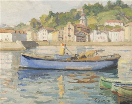 "Boat in front of the Ravel quay"