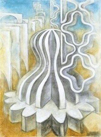 Sample artwork by Dana Puchnarova (Born 1938), known for abstract portrait and geometric design painting, ink on paper drawing, teaching - View similar artists and auction records