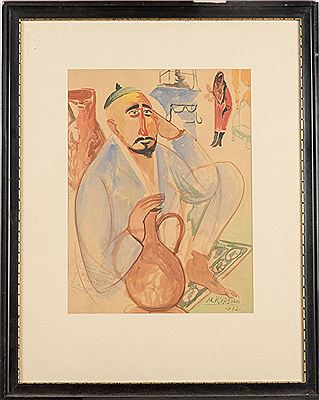 Oriental with water jug by Mikhail Ivanovitch Kourzine - Auction record, sale price, and art valuation. Compare with similar artists and explore comparable artworks.