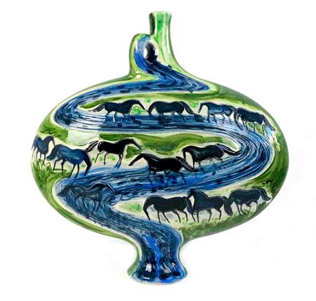 Cavalcade, blue horses at the edge of the river - 1988