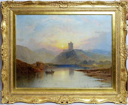 Dusk falling over castle ruins