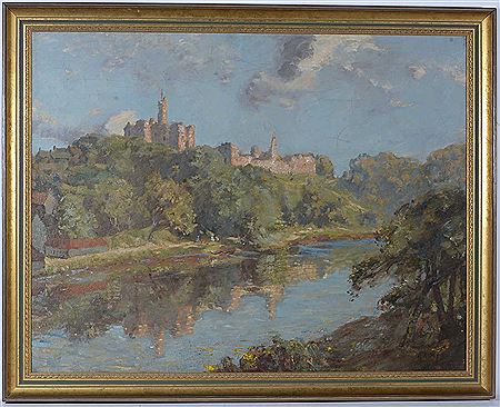 WARKWORTH CASTLE AND HERMITAGE REFLECTED IN THE RIVER COQUET