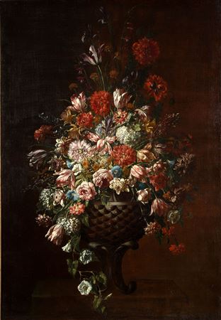 Bouquet of flowers in a stone vase