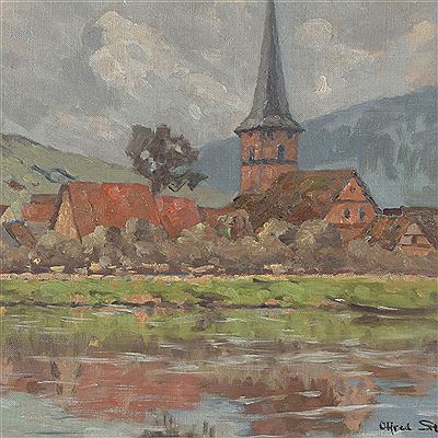 Village by the lake by Alfred Streubel - Auction record, sale price, and art valuation. Compare with similar artists and explore comparable artworks.