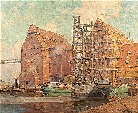 Sample artwork by Paul Wallat (1879 - 1964), known for marine, seascape and cityscape painting, public monument, commemorative sculpture - View similar artists and auction records