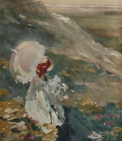 Seated woman with a white parasol, 1913 by Victor Creten - Auction record, sale price, and art valuation. Compare with similar artists and explore comparable artworks.