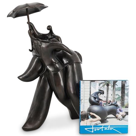 Bronze Umbrella Sculpture With Book