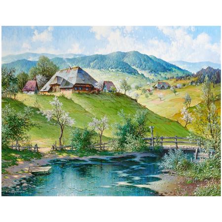 Frühling im Schwarzwald. (spring in the Black Forest.). Farm on a hillside.