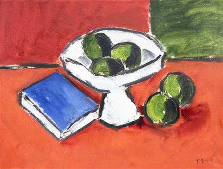 "Static nature with fruit and book"