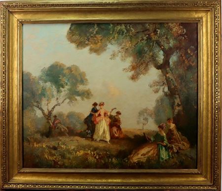 Impressionist garden scene with Victorian ladies