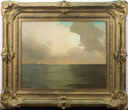 Coastal landscape with sailing ships on the horizon