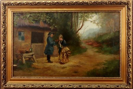 Genre scene with an older gentleman and a younger maiden