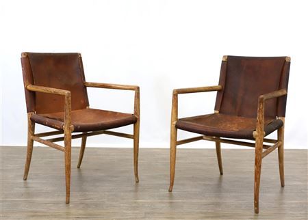 Leather Sling Armchairs (Pair)