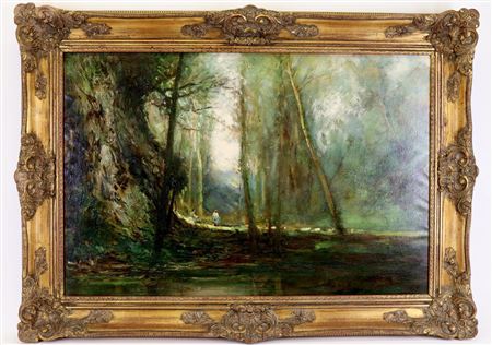 Forest landscape with figures in the distance