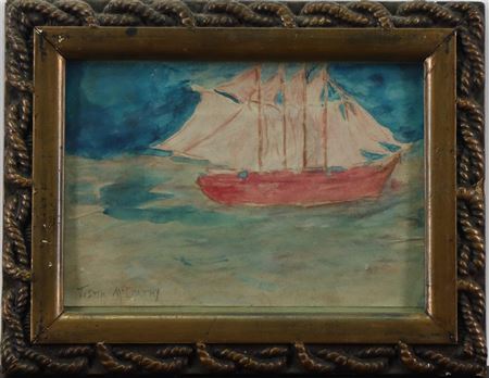 Nautical scene with a large masted ship