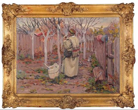 Working in orchard by Anton Frolka - Auction record, sale price, and art valuation. Compare with similar artists and explore comparable artworks.