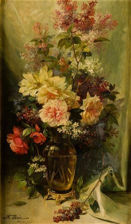 "Glass vase with flowers".