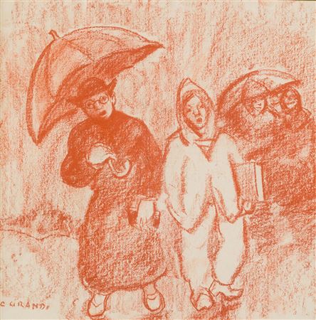 Young man and priest in the rain