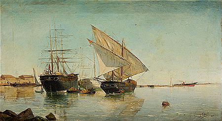 "Port with sailboats" by Salvador Abril Y Blasco - Auction record, sale price, and art valuation. Compare with similar artists and explore comparable artworks.