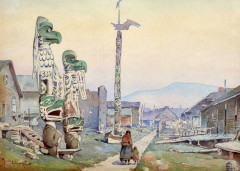 View of Alert Bay. Totem Poles, circa 1925