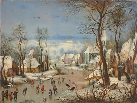 Winter landscape with a bird trap