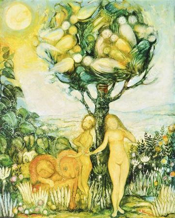 ADAM AND EVE WITH PAIR OF LIONS UNDER THE TREE OF LIFE, 1979/80