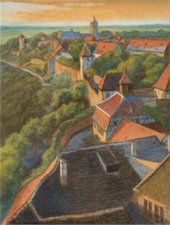 View of a fortified city on a hill