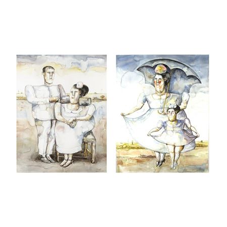 "Dos Figureos En Vuelo," 1991, and "Personajes del Llano," 1991