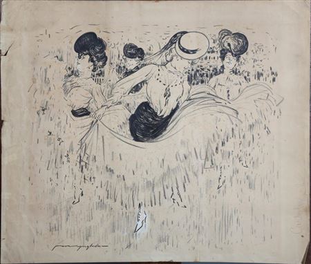 Cancan dancers by Pere Ynglada Sallent - Auction record, sale price, and art valuation. Compare with similar artists and explore comparable artworks.