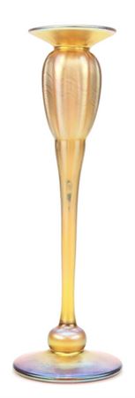 Favrile Iridescent Ribbed Art Glass Candlestick.