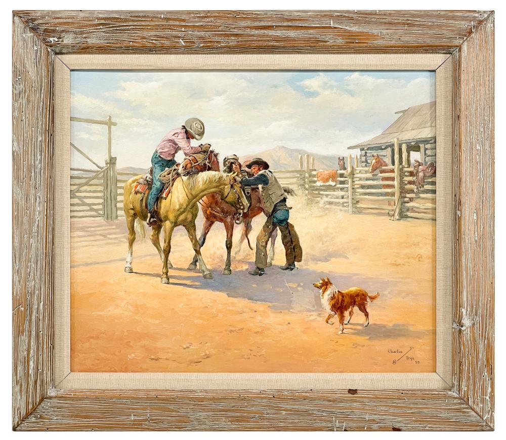 "Saddling A Bronc"