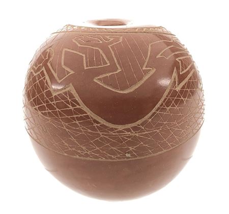 Santa Clara Pottery Redware Sgraffito Lizard Seed Pot