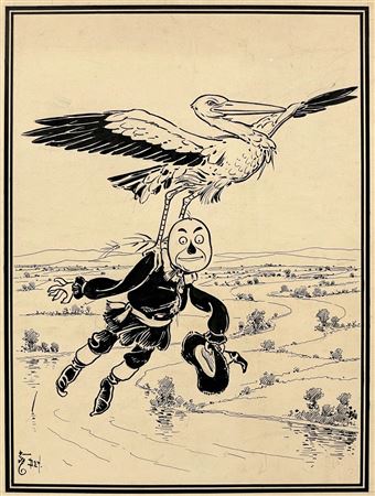 WIZARD OF OZ "THE STORK BRINGS THE SCARECROW BACK TO HIS FRIENDS" ORIGINAL by William Wallace Denslow - Auction record, sale price, and art valuation. Compare with similar artists and explore comparable artworks.