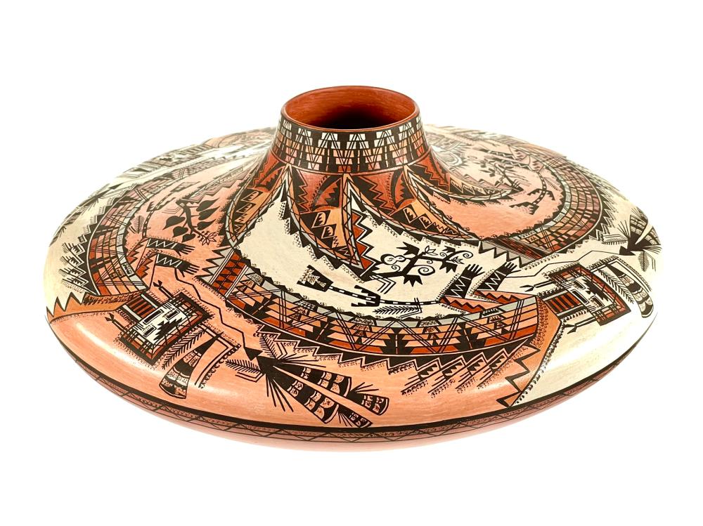 WHIRLING RAINBOW POLYCHROME POTTERY JAR by Lucy Leuppe Mckelvey - Auction record, sale price, and art valuation. Compare with similar artists and explore comparable artworks.