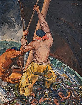Pêcheurs, 1929 by René-Yves Creston - Auction record, sale price, and art valuation. Compare with similar artists and explore comparable artworks.