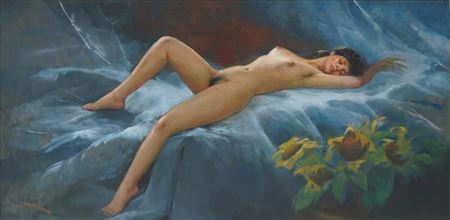 Nudity ( Beauty with Sunflower ) by Raden Basoeki (Basuki) Abdullah - Auction record, sale price, and art valuation. Compare with similar artists and explore comparable artworks.