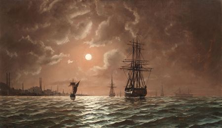 Shipping on the Bosphorus by moonlight by Edward Hoyer - Auction record, sale price, and art valuation. Compare with similar artists and explore comparable artworks.