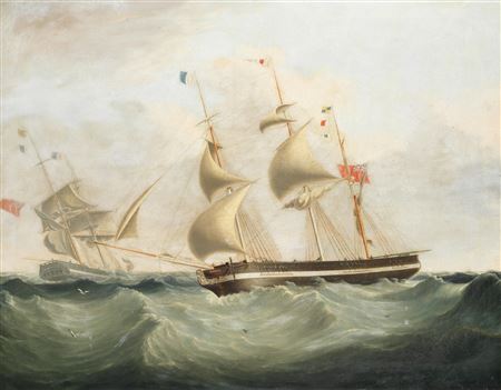 The barque Crown and the brig Bonanza in the left background