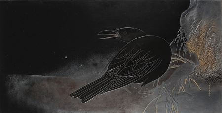 An Important Gold, Silver, and Black Lacquer Panel Gakumen (Panel)