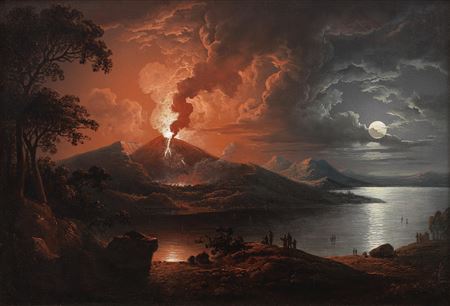 Vesuvius erupting by moonlight