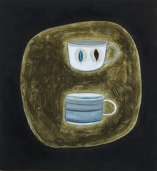 Composition on Black and Green with Two Cups
