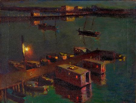 Houseboats and Wharf Nocturne by Charles Rollo Peters - Auction record, sale price, and art valuation. Compare with similar artists and explore comparable artworks.