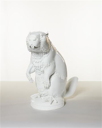 A very rare Meissen large white model of a beaver, circa 1927