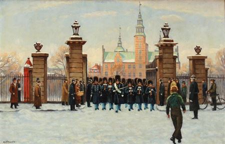 The Royal Danish Life Guards at Rosenborg Castle in Copenhagen, winter time by Hans Kruuse - Auction record, sale price, and art valuation. Compare with similar artists and explore comparable artworks.